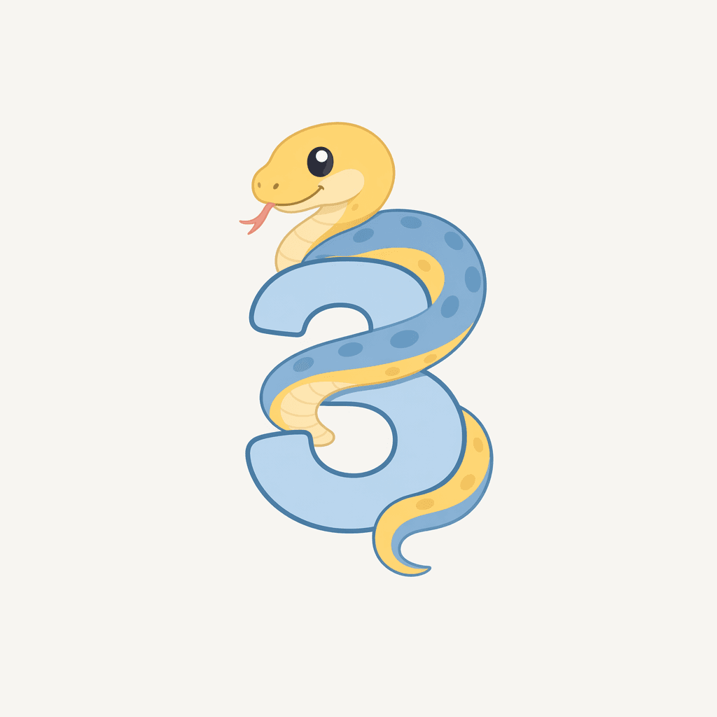 Illustration: eine Python-Schlange, die sich um die Ziffer 3 windet